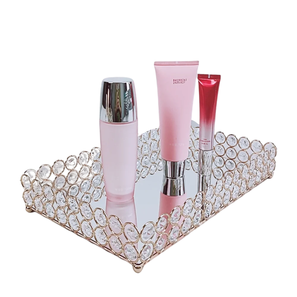 

Crystal Makeup Organizer Mirrored Crystal Vanity Tray Decorative for Perfum, Jewelry Makeup Bathroom Organizer