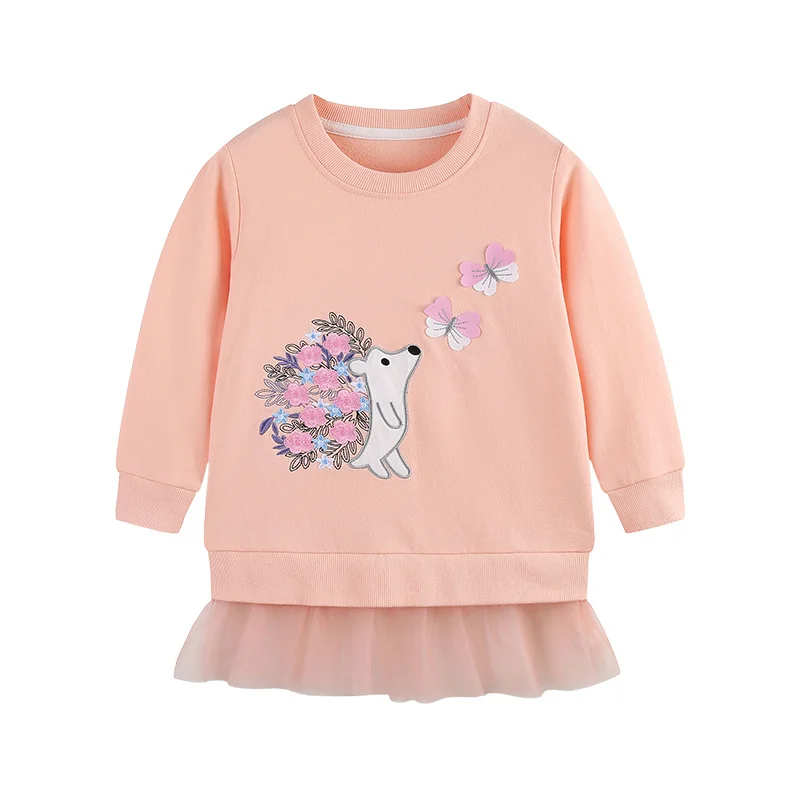 

2-7T New Hedgehog Girls Sweatshirts Long Sleeve Autumn Winter Children's Clothes Animals Embroidery Baby Tops