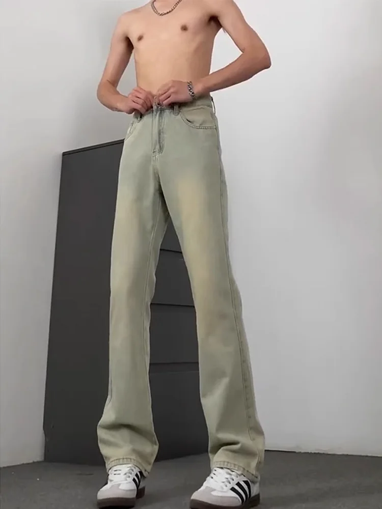 

American Vibe High Waist Distred Yellow Mud Color Jeans Men's Long Pants Knife Wide Leg Jeans Cotton Polyester Blend