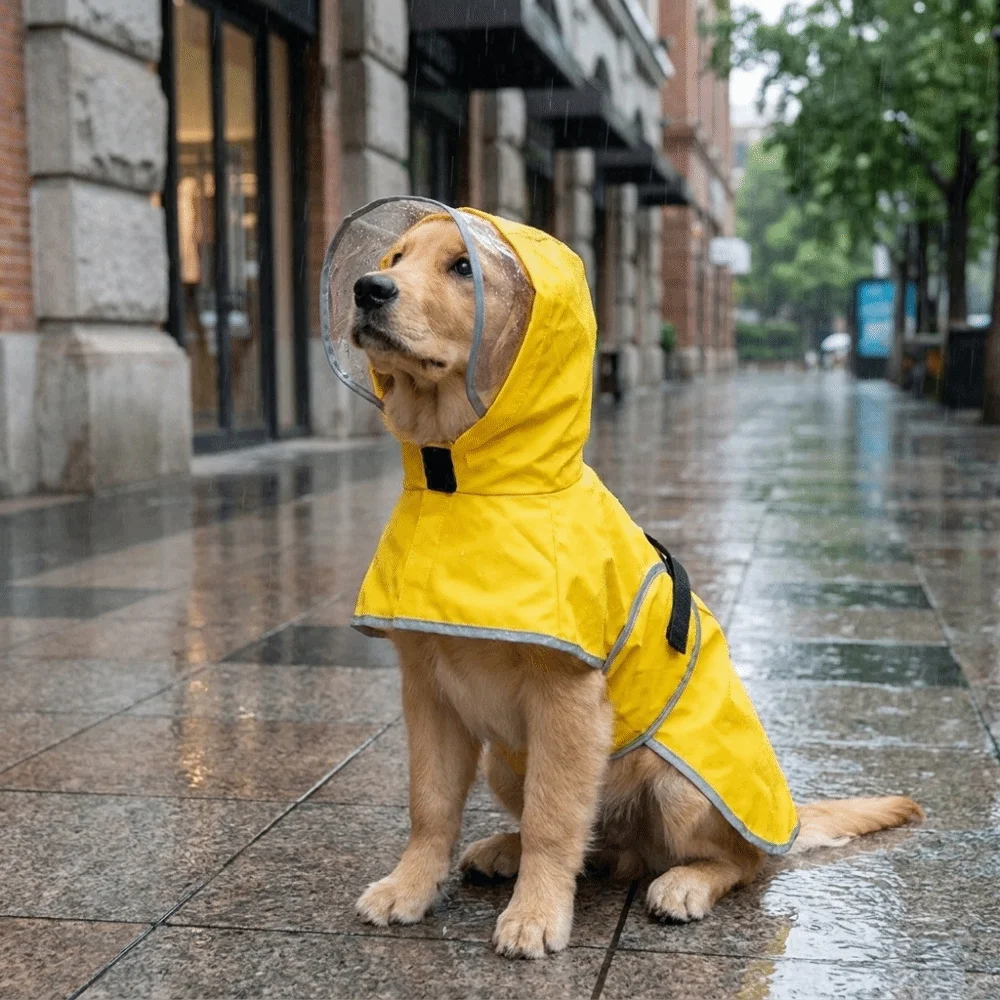 Windproof Dog Hooded Raincoat Reflective Breathable Waterproof Pet Clothes Leash Hole Dog Rain Cloak Travel - view 3