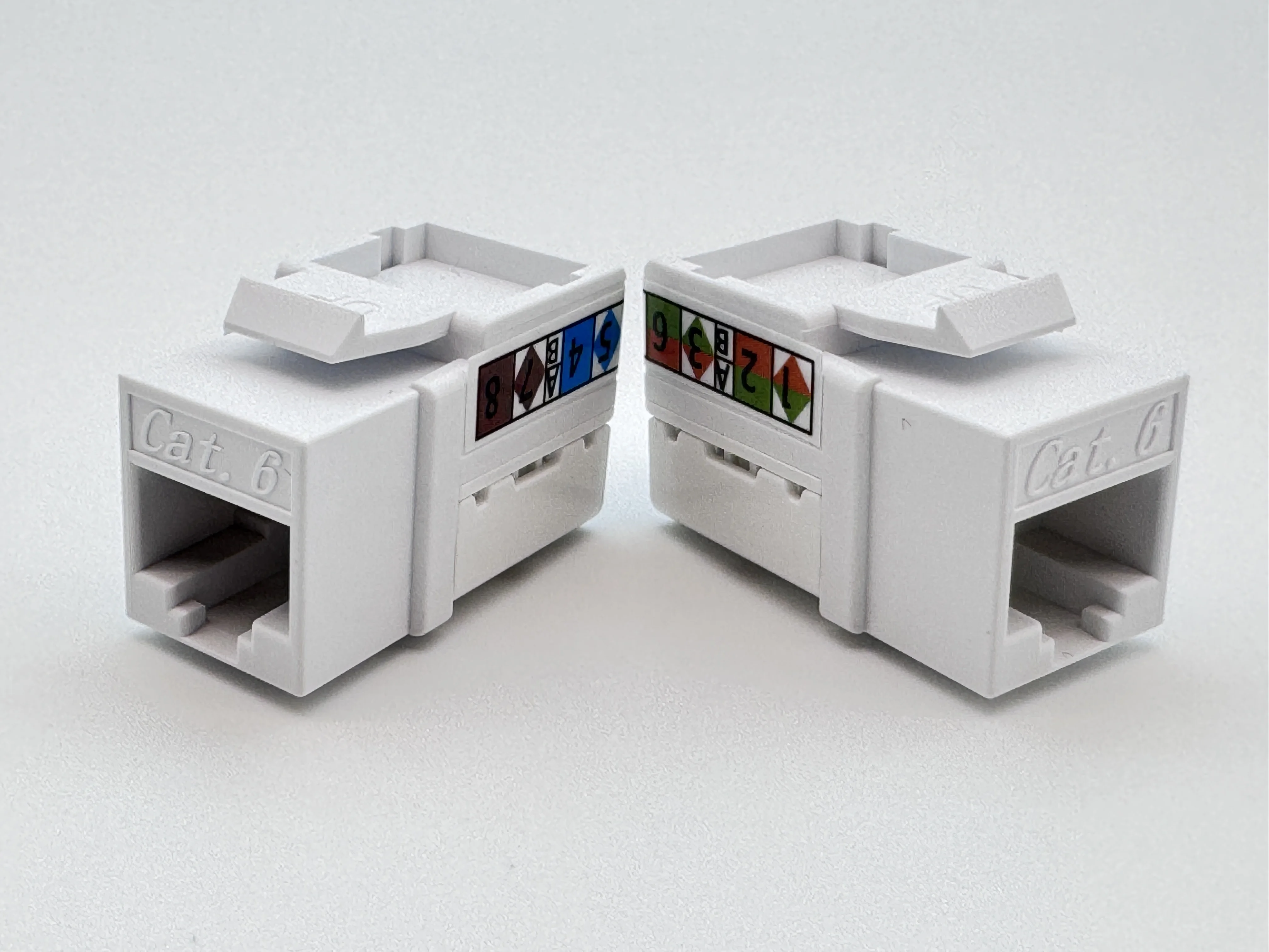 White 90 Degree Hook-Up 8P8CRJ45 Category 6 Female Connector for Network Adapters - Network Connection Accessory