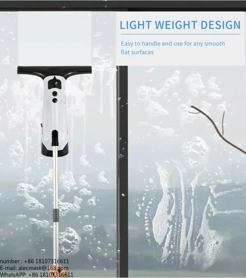 Handheld electric window cleaner with extension rod and vacuum cleaner, IPX4 waterproof, 360 degree rotation, suitable for