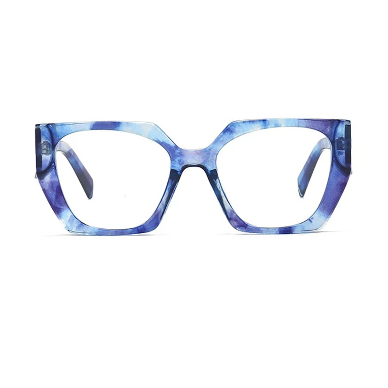 Thick Square Eyeglass Frames Optical Lenses For Women Fashion Blue Colorful Decorative Glasses Trendy Polygon Wide Legs Eyewear