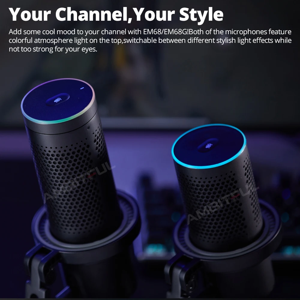 EM68G RGB USB Condenser Microphone E-sports Cardioid Microphone for Studio Mic Adjusting Controlled By Mic App