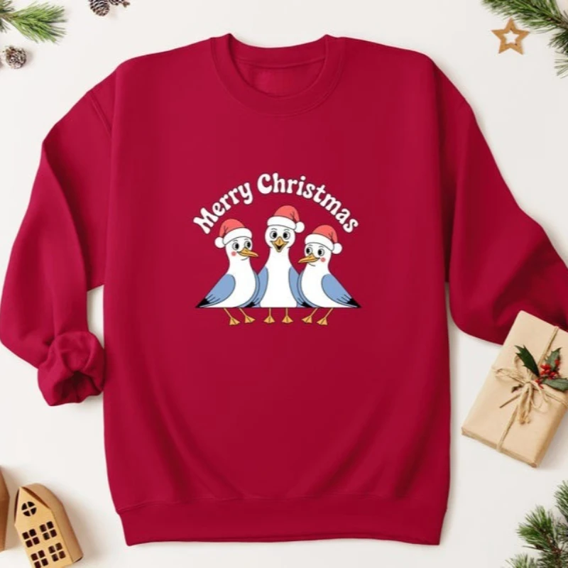 

Seagull Cute Christmas Jumper Pullover Vintage Bird Unisex Xmas Sweater Crew Neck Long Sleeve Autumn and Winter Thermal Hoodie