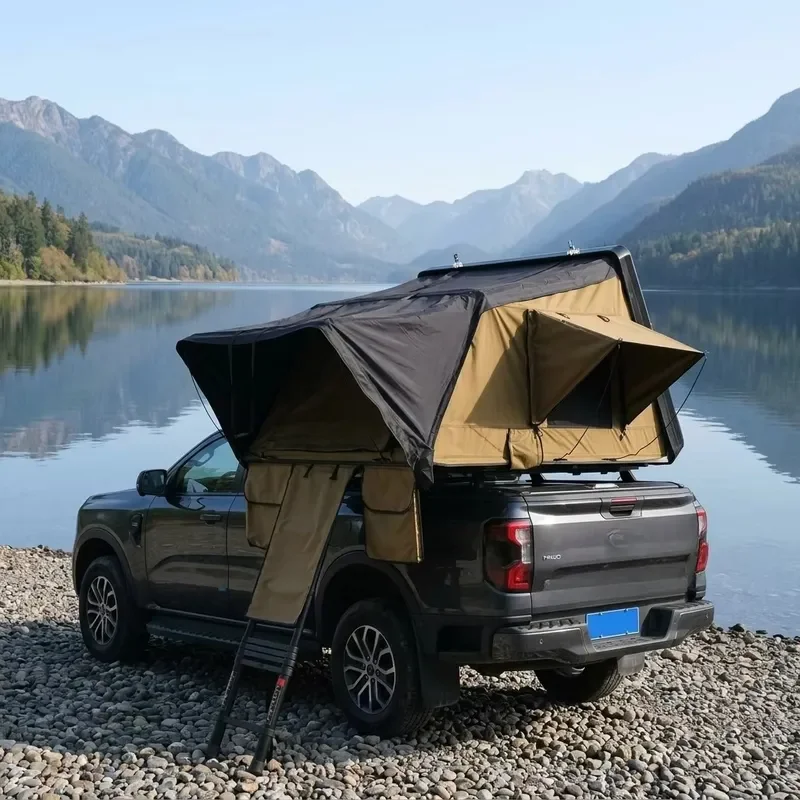 Innovative Hard Shell Car Rooftop Tent for Pickup Truck 420D Oxford Body Black Cover Window Awning Storage Pockets Camping