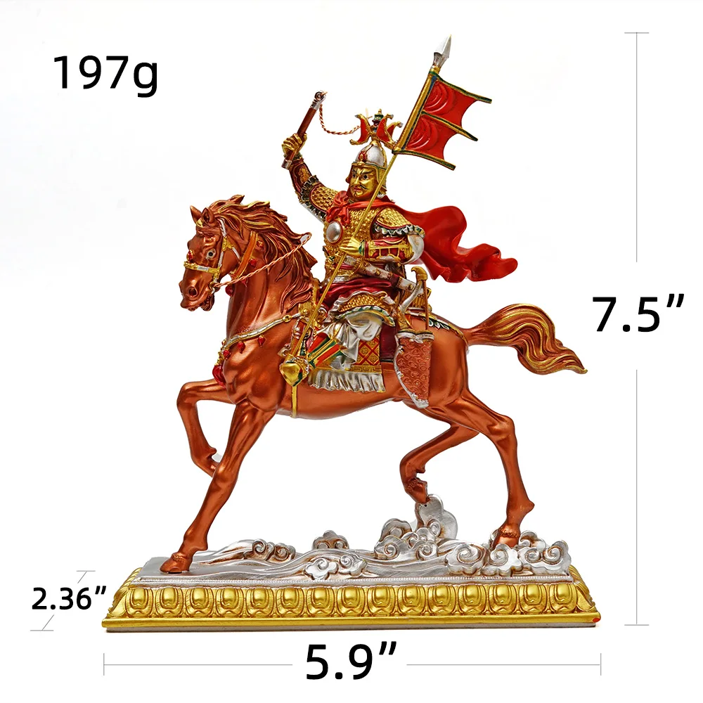 Tibetan Gesar King Resin Statue Buddhist Blessing Desktop Ornament Gift Boxed Good Luck Decor