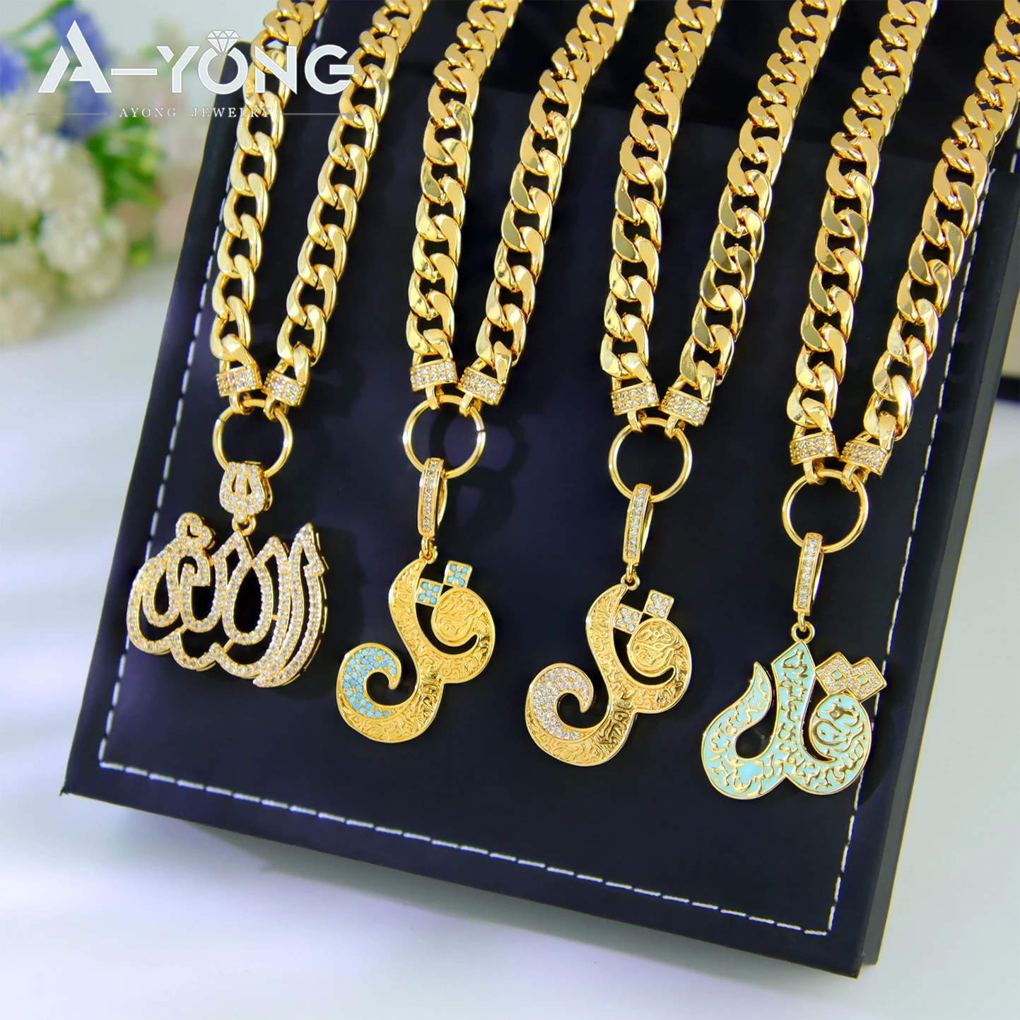 

Arabic Design Gold Color Necklace 21k Gold Plated Dubai Islamic Fashion Zircon Pendant Oman Women Ramadan Party Jewelry Gifts