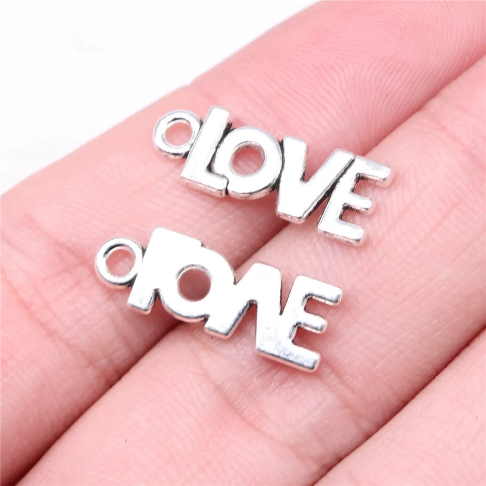 10pcs/lot 21x7mm Love Charms For Jewelry Making Antique Silver Color 0.83x0.28inch