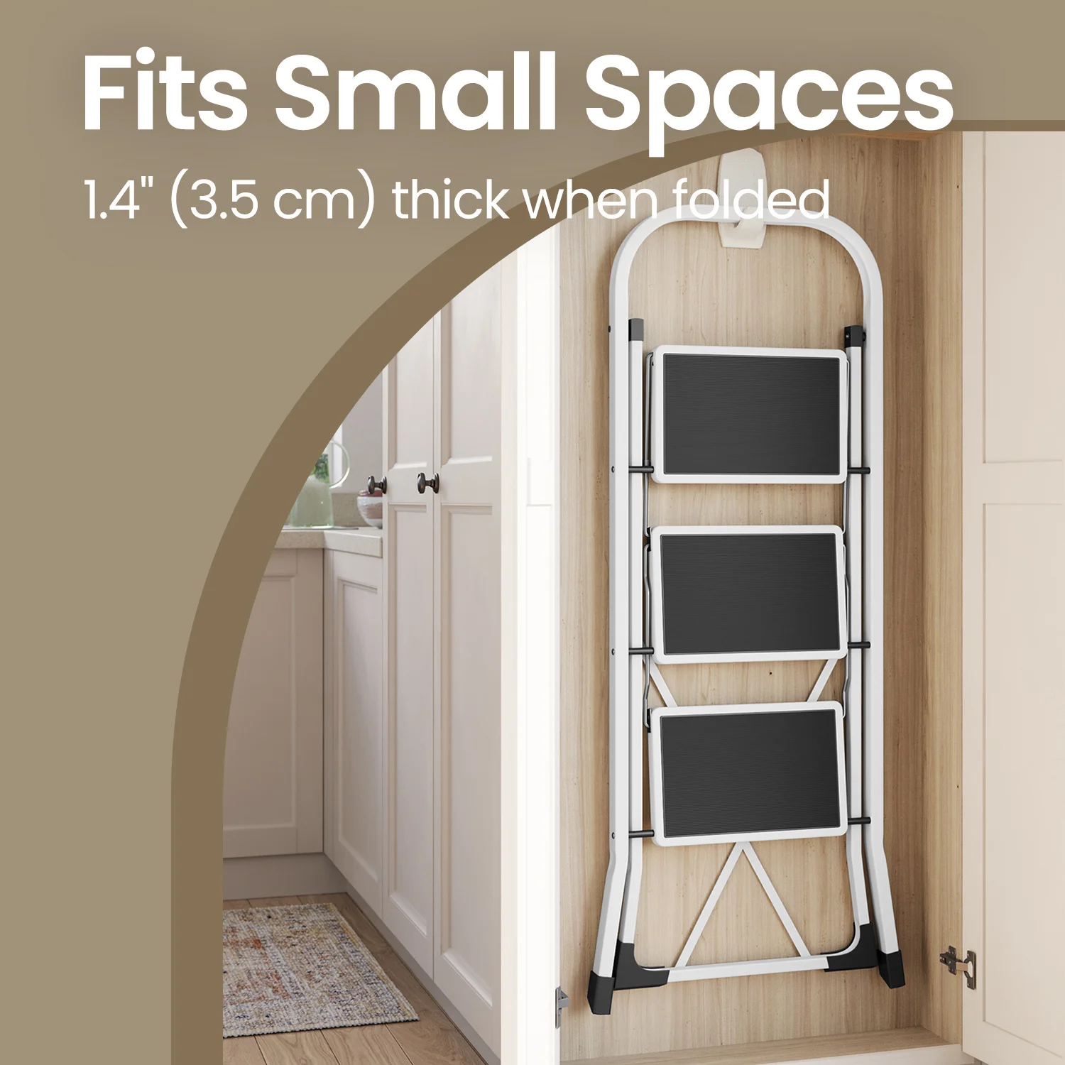 Factory Direct 2026 3-Step Ladder, Folding Ladder, Safety Lock, Space-Saving Storage, Holds up to 150 kg, Dove Grey/White