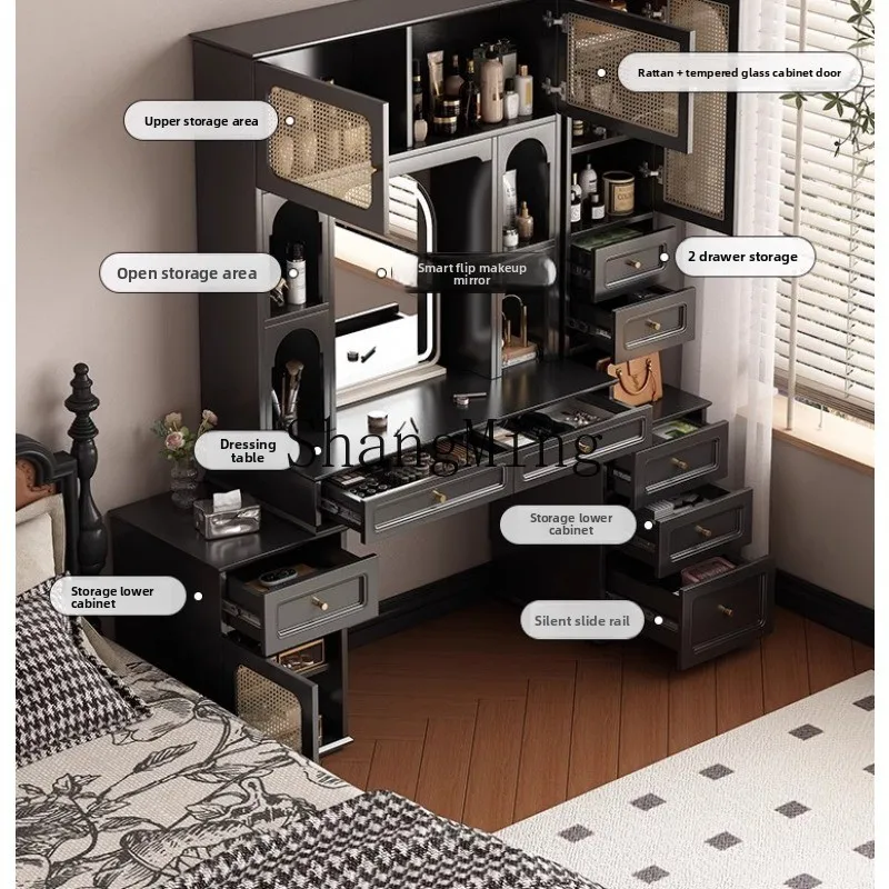 

SM minimalist all-solid wood dressing table master bedroom desk dresser integrated high-end bedside table cabinet storage