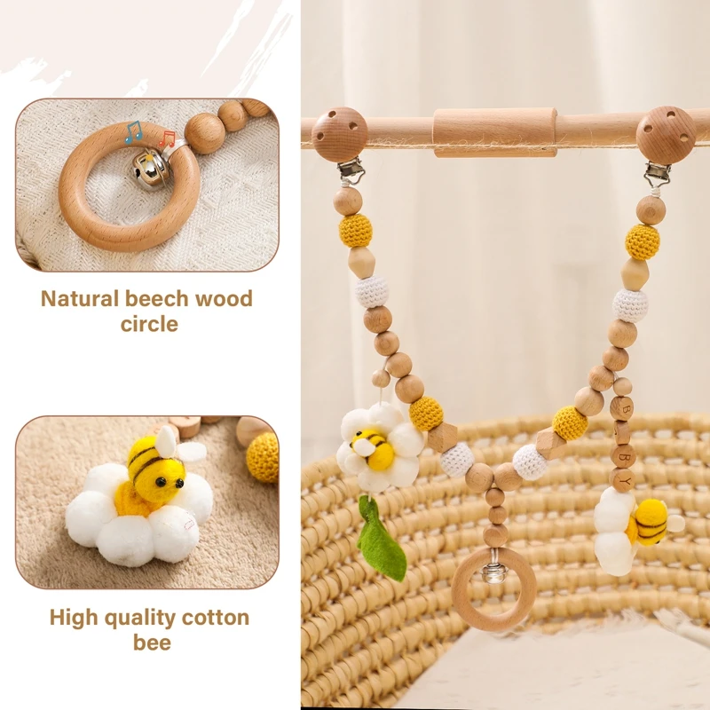 Baby Cart Chain Cartoon Bee Pendant Crochet Beads Crib Mobile Stroller Rattle Wooden Toys Baby Gym TeethingToy Gift for Newborn