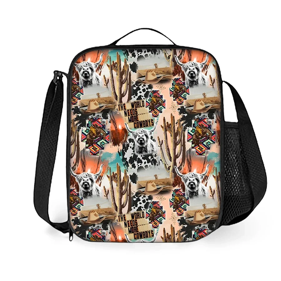 Lunchbag mit Cowboy- und Rindermuster für Jungen und Mädchen, beste Geschenke, 2D-Cartoon-Schul-Bento-Lunchbox-Tasche für Kinder