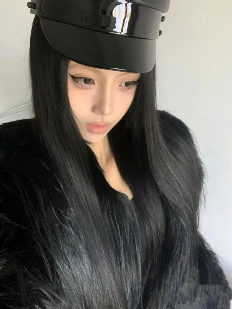 

Bla Tassel Fur Coat Women's Sle Young Faionable Thiened Winter Outerwear Eco-friendly ort V-ne Tee-button