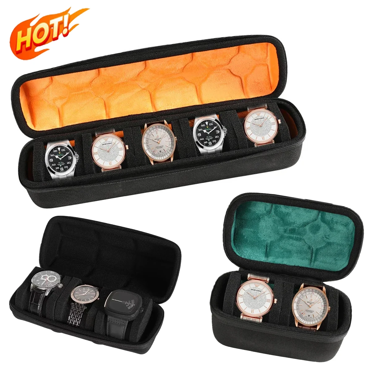 1/2/3/5/6/10 Slot Watch Travel Case,Hard Watch Roll, Travel Watch Organizer Case with Form-Fitting Pillow, Red Microfiber Lining