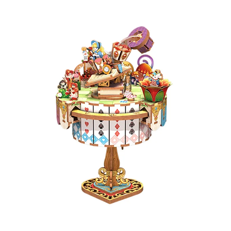 Anime Kawaii Cartoon Assembled Music Box Alice's Tea Party Music Box Diy Handmade Building Blocks Ornaments Girls Birthday Gifts