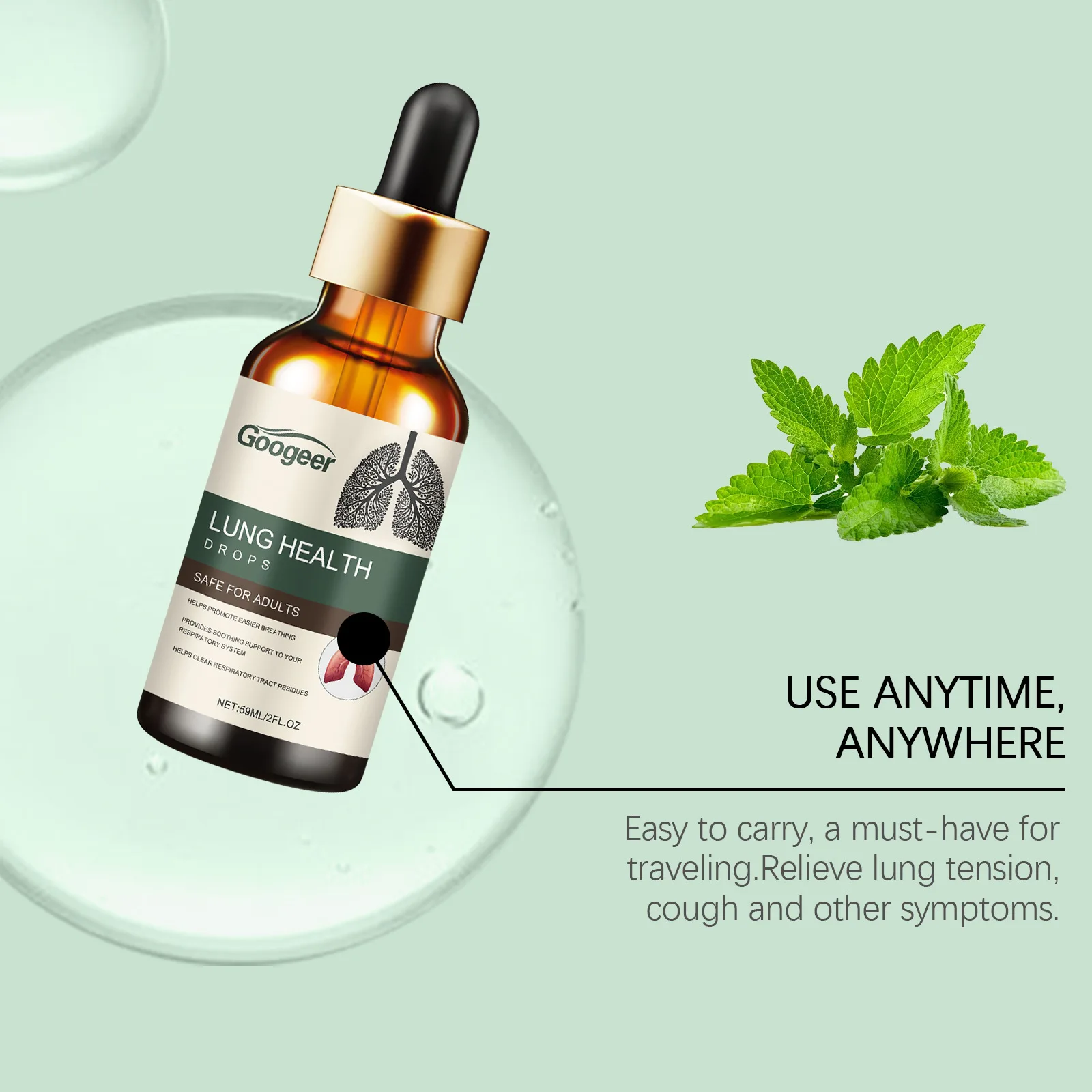 Lung Health Oral Drops Herbal Extract Lung Detox Support Bronchial & Respiratory System Fast Absorption Daily Respiratory Care
