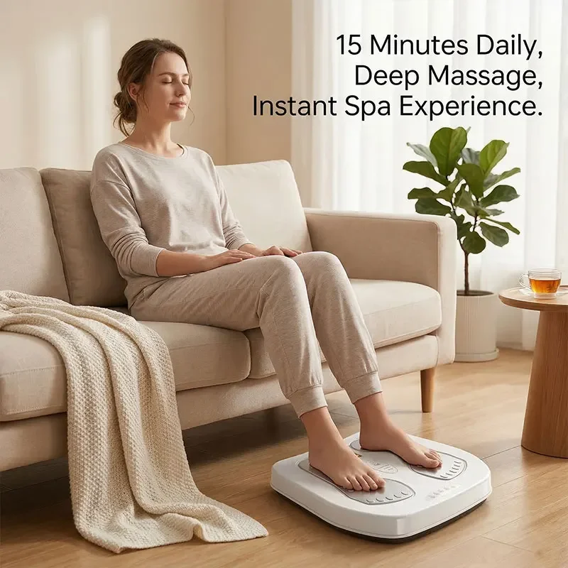 

Массажер для ног EMS с низкочастотной вибрацией, многофункциональный массажный коврик с функцией горячего компресса и технологией EMS.