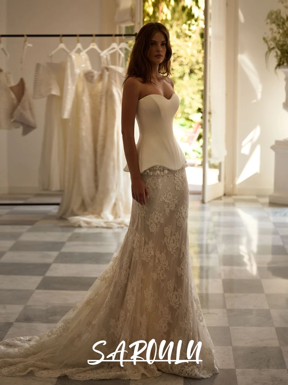 

SAROULU Corset Graceful Lace Appliques Wedding Dress Dreamy Bow Mermaid Sweetheart Neckline Bridal Gown Customized For Bride