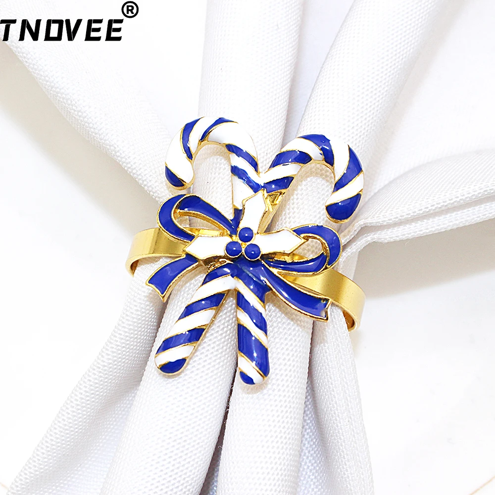 6Pcs Hanukkah Napkin Rings Candy Cane Napkin Holder Gold Napkin Buckles for Wedding Christmas Holiday Party Dinner Table Decor