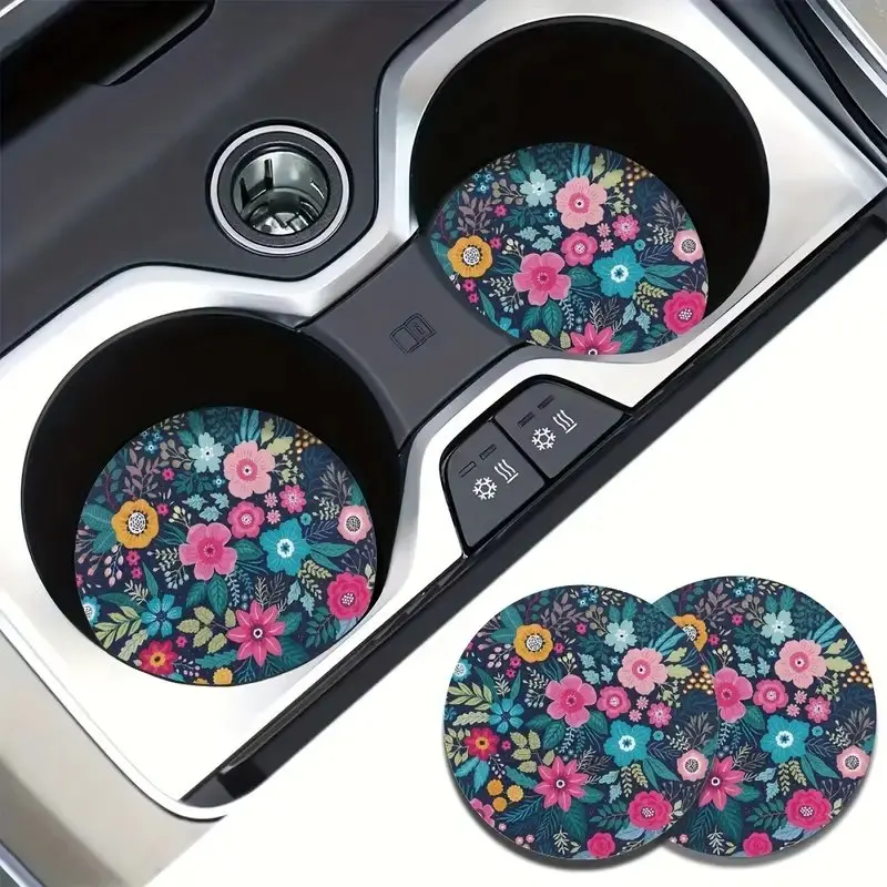 2 Stück Auto-Untersetzer, florale Auto-Untersetzer für Getränke, niedliches Autozubehör, Unisex-GM-Innenraum