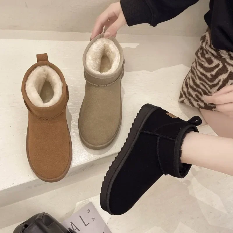 Women\'s Shoes Australian Boots Winter Footwear Round Toe Flat Heel Boots-Women Fashion Snow Low Ladies Ankle Cotton 36-42