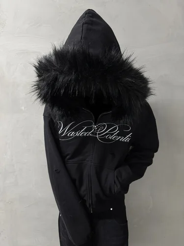 Imagen 2 del producto Y2K-sudaderas con capucha de lana Vintage para hombre y mujer, abrigos de manga larga con estampado de letras Harajuku Hip Hop, sudadera de moda con capucha, ropa de calle