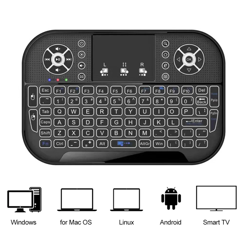 Mini Keyboard 2.4G Bluetooth-compatible Dual Modes Handheld Fingerboard Backlit Mouse Touchpad Remote Control for TV Box PC