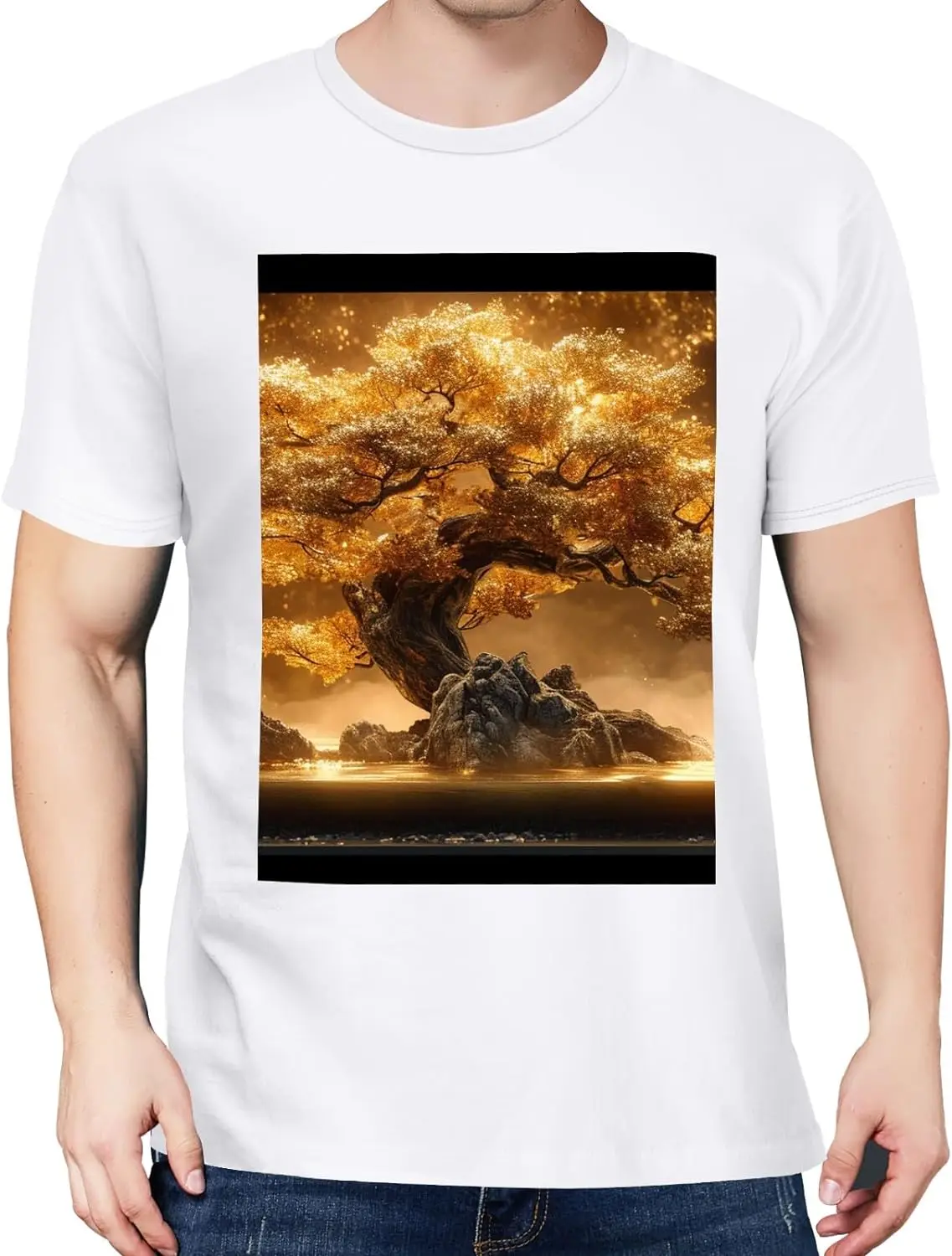 Golden Tree Mens Black T-Shirts Short Sleeve Crew Neck Women T-Shirt Loose Fit Soft Tees for Men Lightweight X-Small