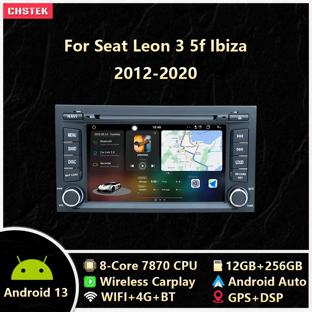 CHSTEK Car Radio 12+256G Carplay Android13 For Seat Leon 3 5F Ibiza 2012-2020 Multimedia Automotiva Navigation Bluetooth WIFI 4G