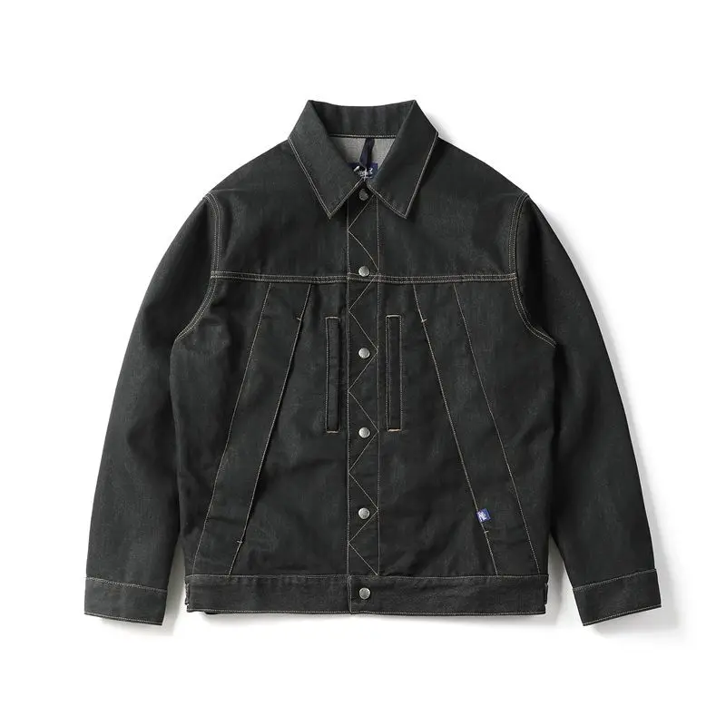 

Retro Waed Denim Jaet Casual Loose Fit Long Sve Collared Workwear Coat for Men Autumn New Arrival Chinese Brand