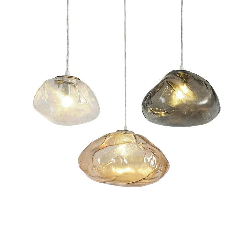 Simplicity Nordic Iron Glass Amber Bead Shaped LED Pendant Lights Lustre Painted Lamp for Living Room Home Decoration Chandelier