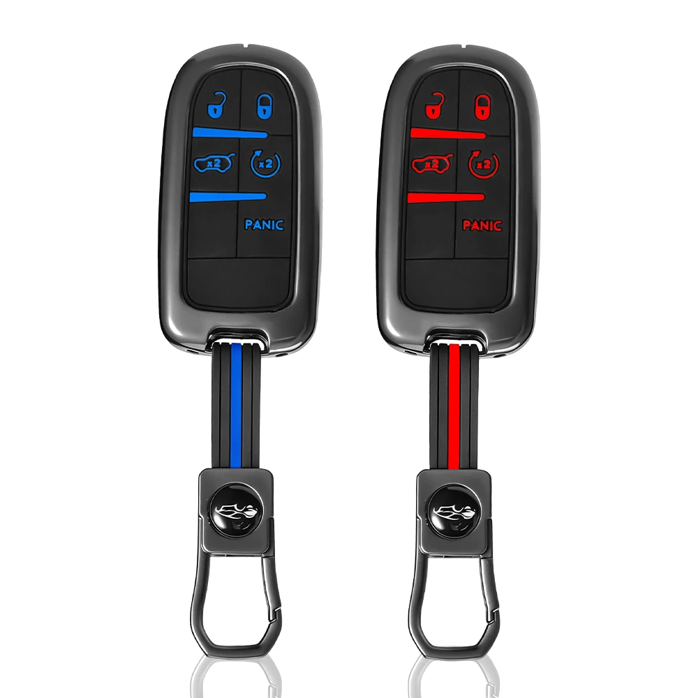 Zinc Alloy Silicone Car Key Cover Case For Dodge Ram Charger Journey Durango Jeep Grand Cherokee Chrysler Keyless Fob Shell