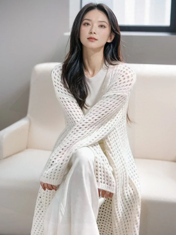 Длинный тонкий хлопковый вязаный открытый кардиган, женский летний V-Ne, кондиционер, защита от солнца, легкая верхняя одежда, шило, вязаный купальник...