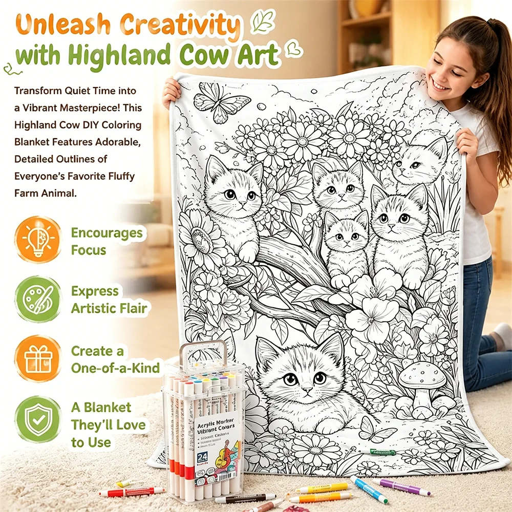 Creative Coloring DIY Graffiti Blanket Black and White Line Draft Hand-painted Blanket Home Leisure Multi-functional Nap Blanket