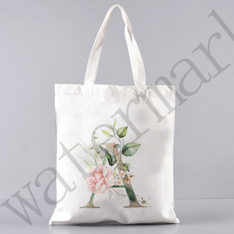 26 Letters Printed Bag  Floral Alphabet Tote Bags for Women Causal Handbags Shopping Fabric Reusable Designer Logo Handbag