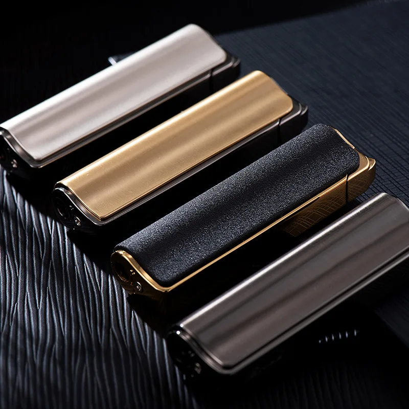 Semi Cylindrical Metal Windproof Lighter Press Ignition Blue Flame Inflatable Fashion Gift Lighter