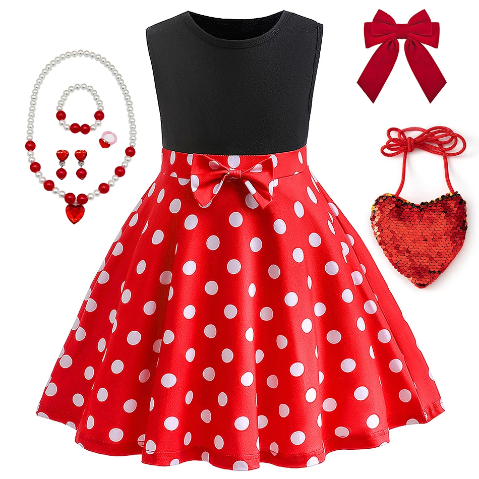 Baby Girls Polka Dot Bow Princess Dress Toddler Sleeveless Sweet Cute Stage Performance Frocks Infant Birthday Holiday Costumes
