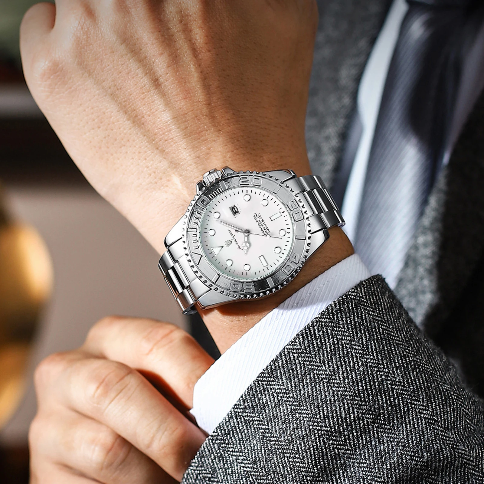 POEDAGAR ساعة رجالية عسكرية فاخرة مقاومة للماء مضيئة تاريخ رجل الفولاذ المقاوم للصدأ ساعة عالية الجودة رجال الأعمال ساعات كوارتز