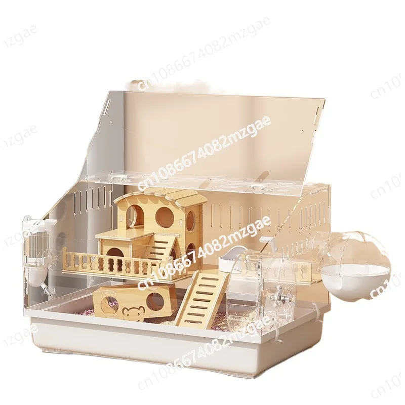Lovely hamster cage panoramic transparent golden bear nest gnawing-proof space luxury villa view 2