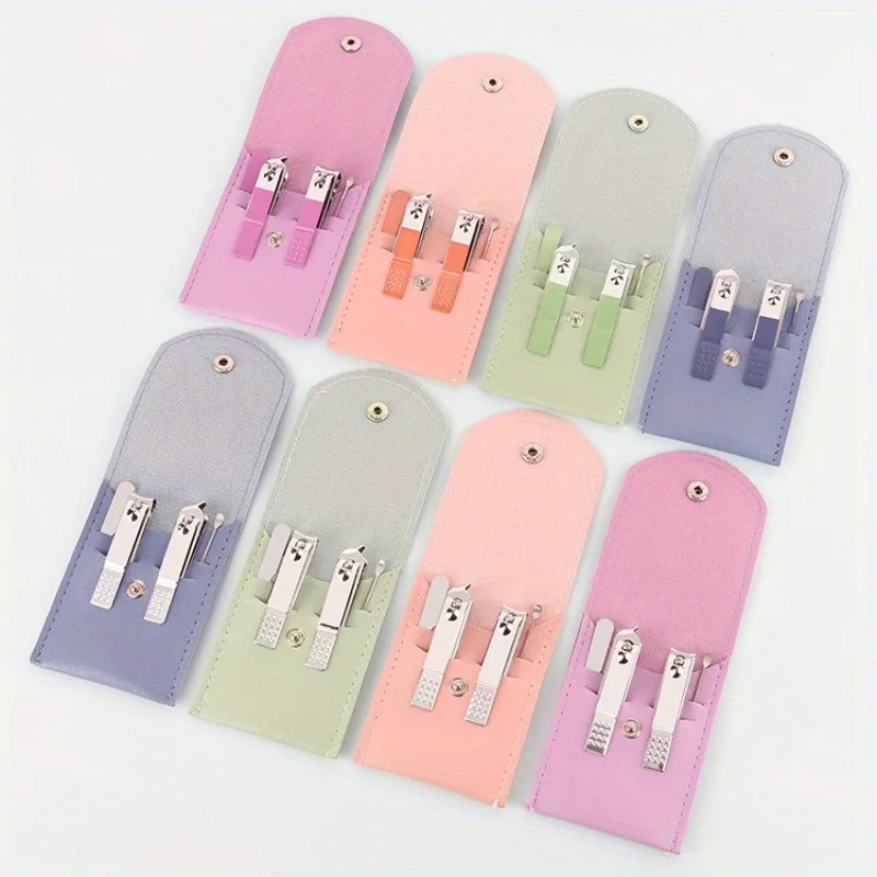 4-in-1 다기능 손톱깎이 세트 휴대용 접이식 케이스 매니큐어 도구 키트 손톱깎이 여행용 홈 사용 선물 세트