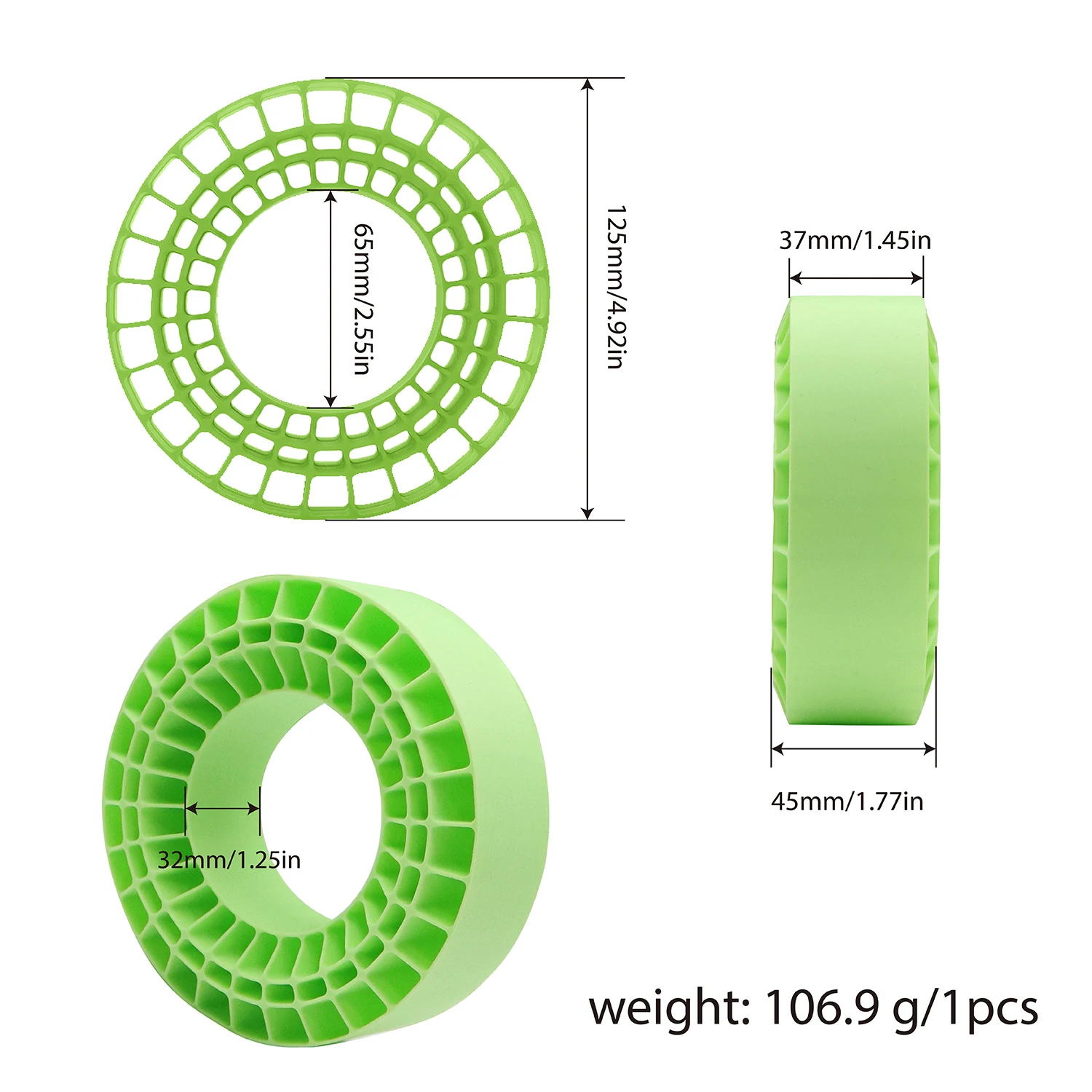 2.2인치 방수 실리콘 고무 타이어 인서트 폼, 132-134mm (5.25인치 외경) 2.2인치 타이어, 1/10 RC 크롤러 SCX10 Capra TRX4 DIY용