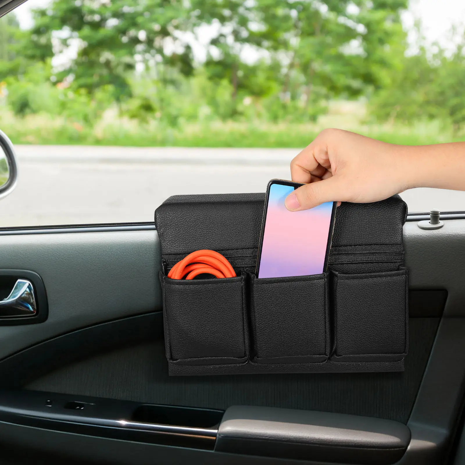 

Universal Car Door Armrest Pad with Storage Pocket Premium Artificial Auto Cushion for Window Elbow Support Car