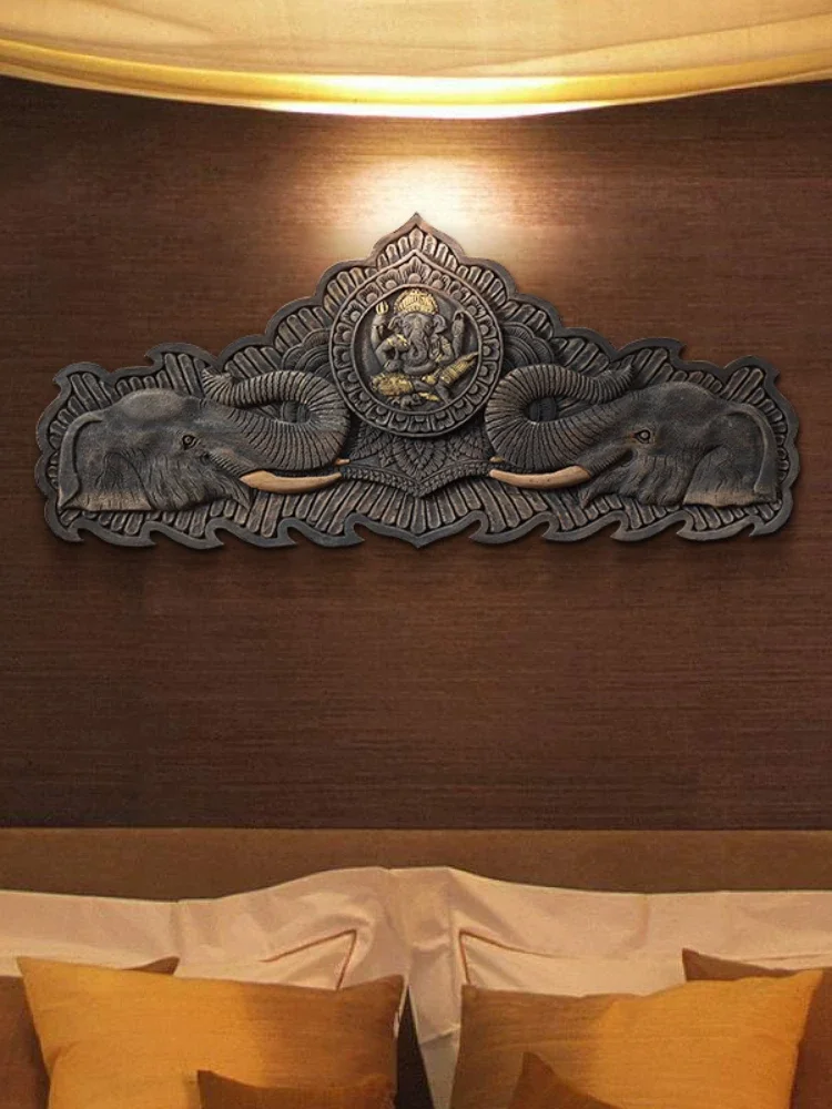 Wood Carving Elephant Door Lintel Decoration Pendant Background Wall Wall Hanging Painting