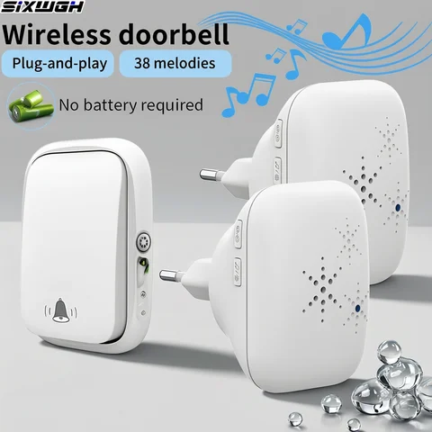 SIXWGH No Battery Self Powered Wireless Doorbell EU Plug Long Range Home Door Bell 38 Tunes 4 Volume Control