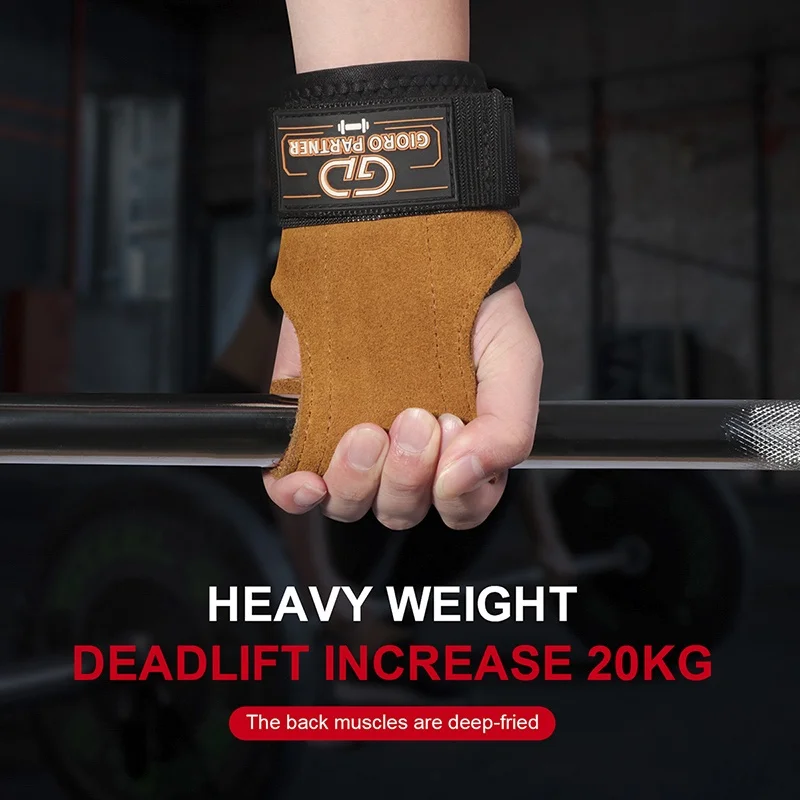 Gewichtheberhandschuhe aus Rindsleder, robuste Riemen mit Handgelenkstütze für Powerlifting, Kreuzheben, verstellbar, gepolstert, für Bodybuilding