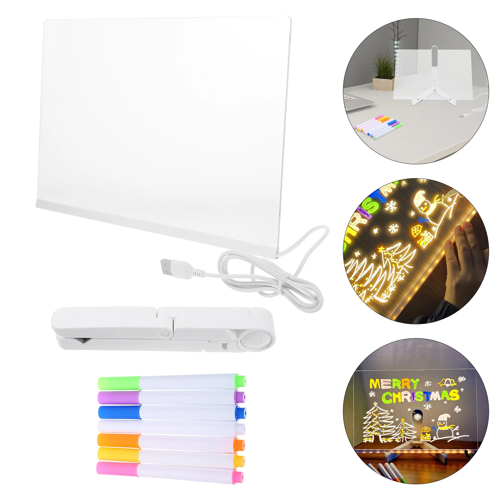 1 مجموعة Usb مضيئة الاكريليك لوح كتابة واضح رسالة المجلس لمكتب المنزل سطح المكتب مذكرة الطلاب متعددة الوظائف قابل للمسح Pp #4