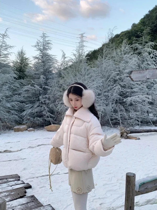 

Женская хлопковая куртка с воротником Sensation ort, светло-голубая зимняя верхняя одежда, корейская свободная посадка на молнии