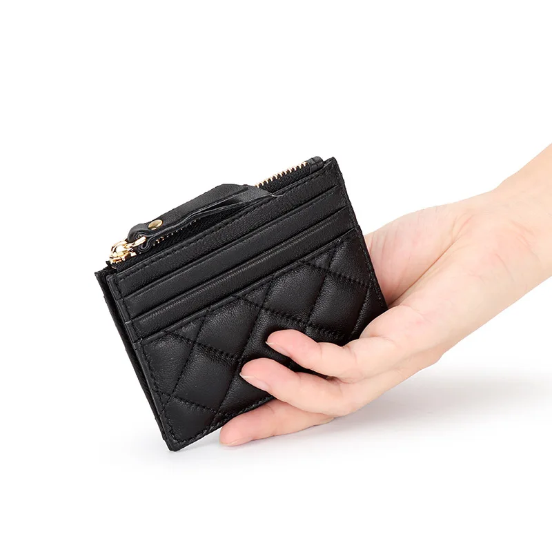 2025 Hot Sales Genuine Leather Women Coin Purse Zipper Card Cases for Ladies Fashion Embroidery Diamond Pattern Sheepskin Wallet