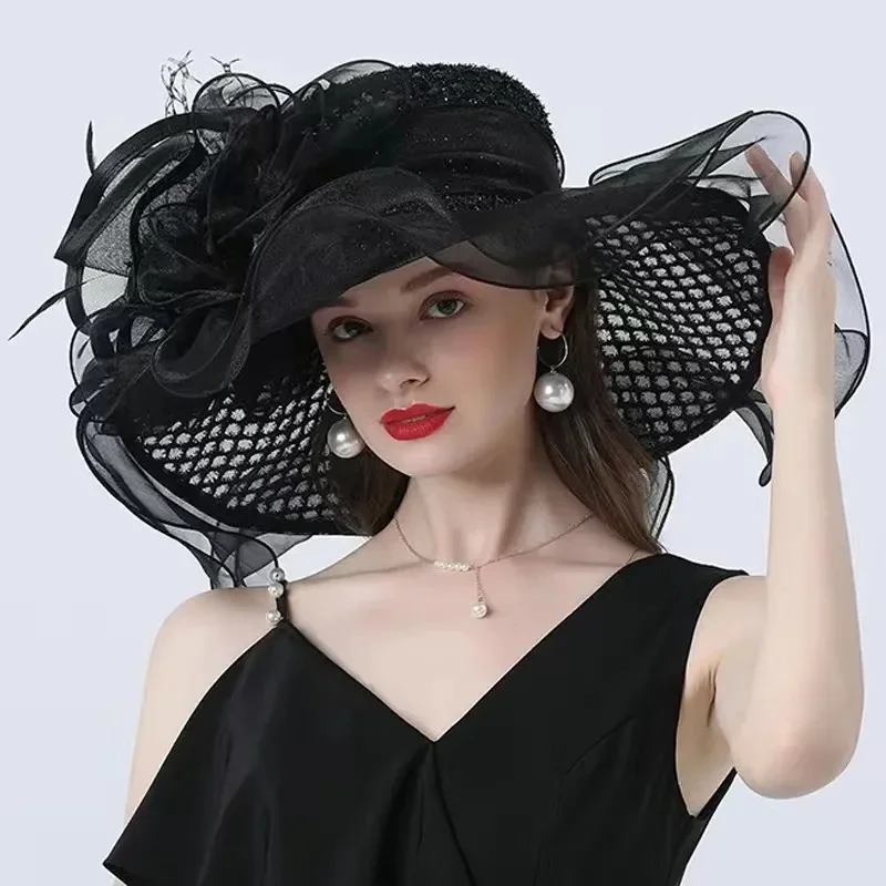 Fashionable and elegant Lady Derby Dress Church Cloche Hat Bow Bucket Wedding Bowler Caps for Party Performance